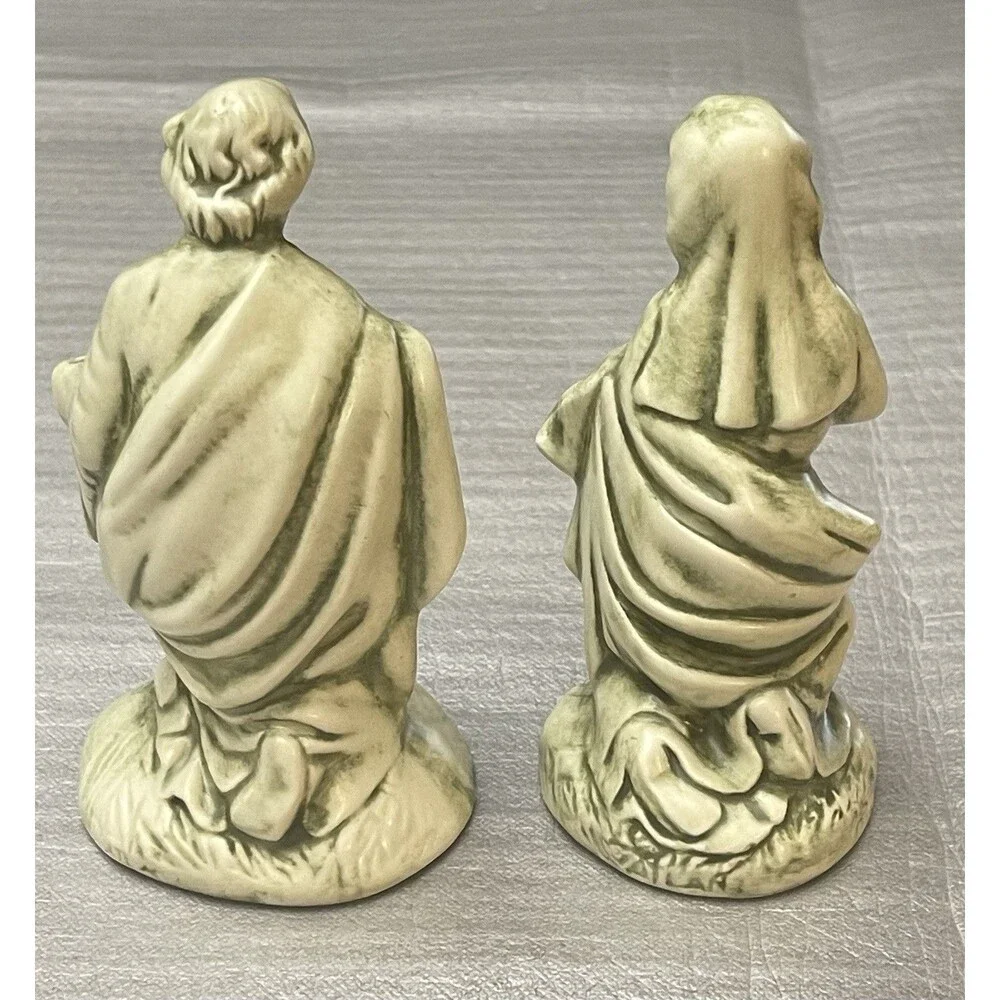 VTG Nativity Set Holy Family Green Patina Chalkware Ceramic Signed LEA 1988 READ - Picture 3 of 12
